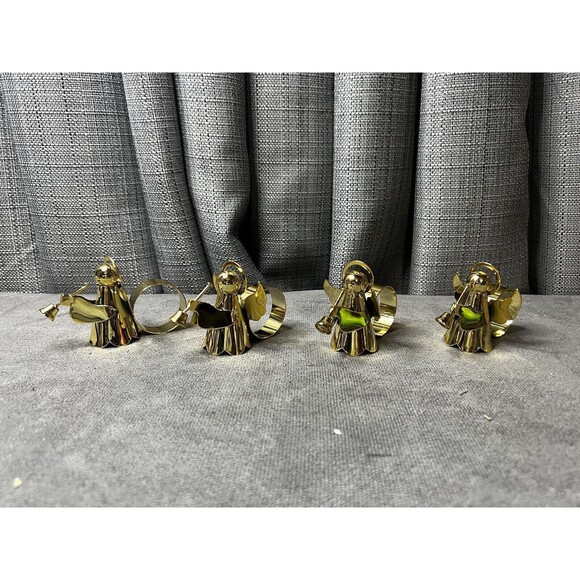 Brass Angel Napkin Ring Holders Christmas Decorations Mervyns Lot of 4 - Picture 2 of 8